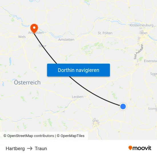 Hartberg to Traun map