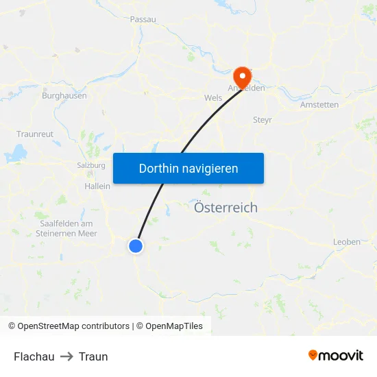 Flachau to Traun map