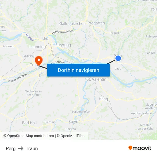 Perg to Traun map