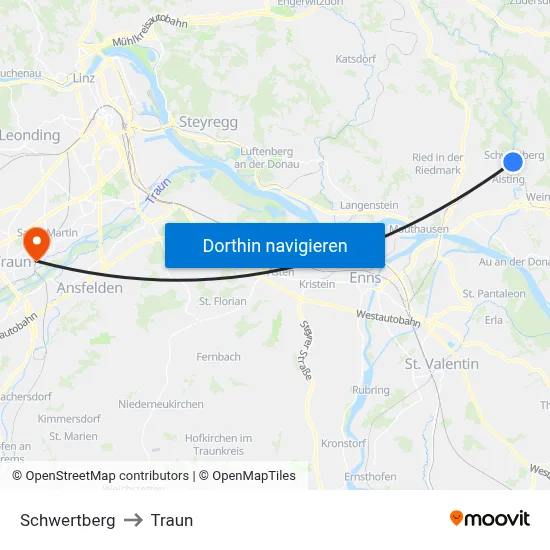 Schwertberg to Traun map