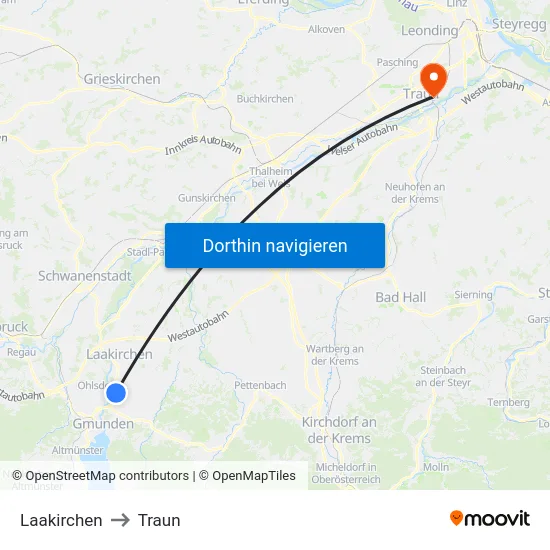 Laakirchen to Traun map