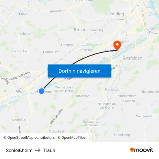 Schleißheim to Traun map