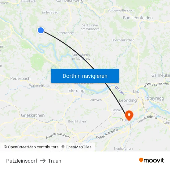 Putzleinsdorf to Traun map