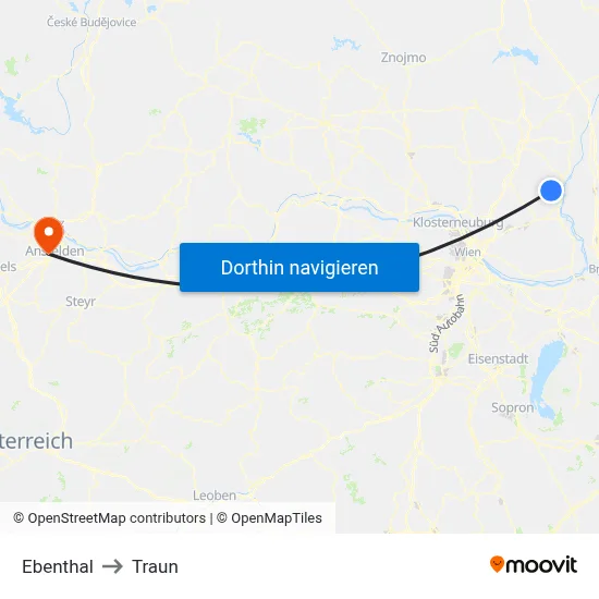 Ebenthal to Traun map