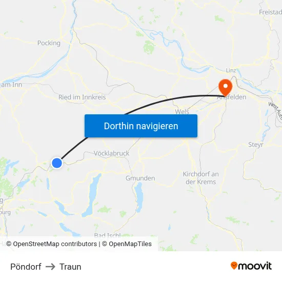 Pöndorf to Traun map
