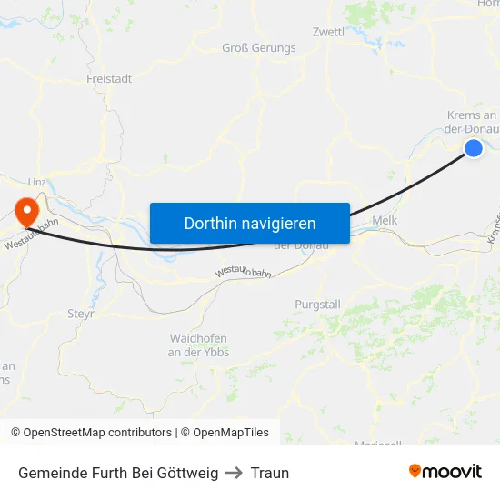 Gemeinde Furth Bei Göttweig to Traun map