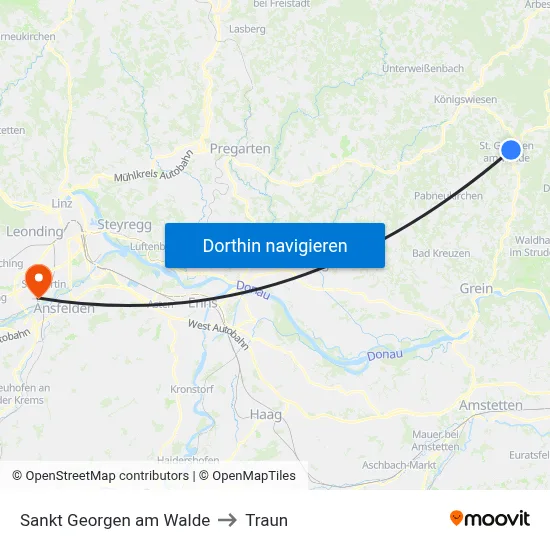 Sankt Georgen am Walde to Traun map