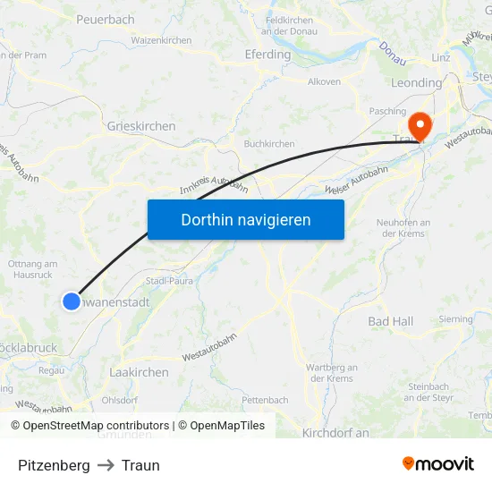 Pitzenberg to Traun map
