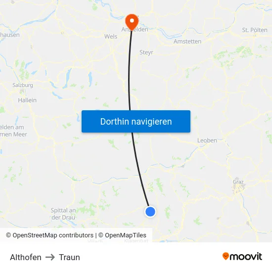 Althofen to Traun map