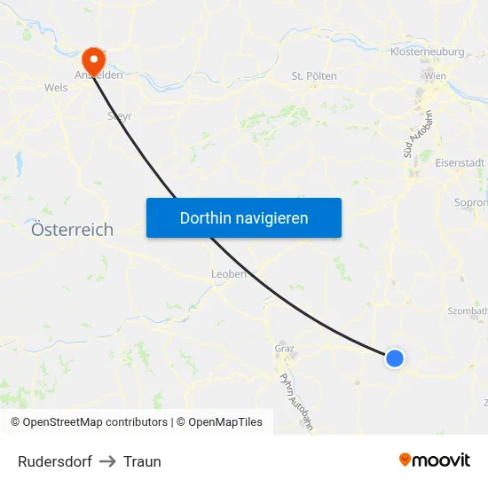 Rudersdorf to Traun map