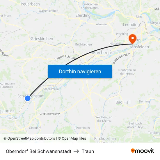 Oberndorf Bei Schwanenstadt to Traun map
