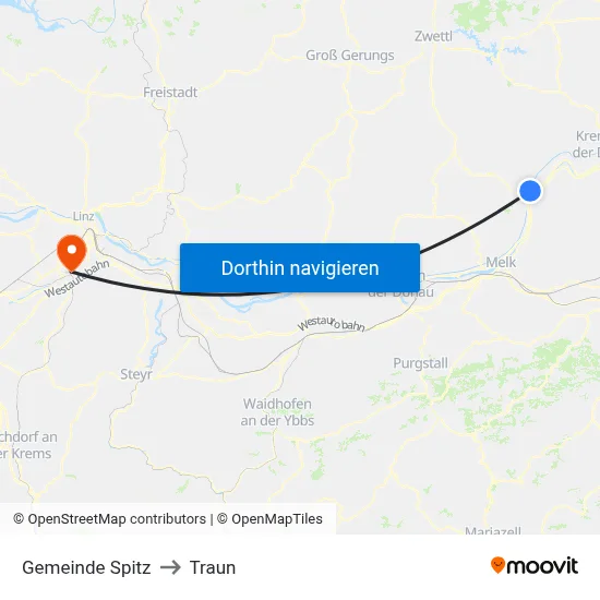 Gemeinde Spitz to Traun map