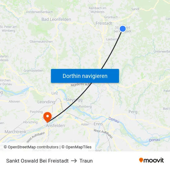 Sankt Oswald Bei Freistadt to Traun map
