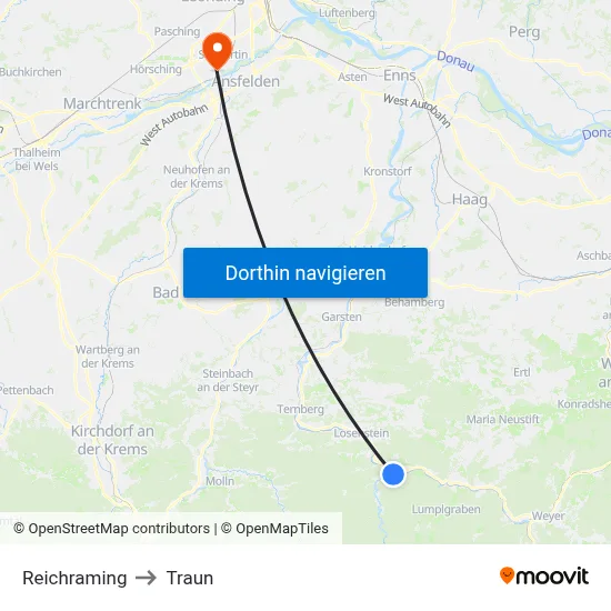 Reichraming to Traun map