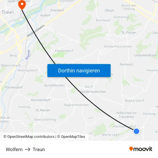 Wolfern to Traun map