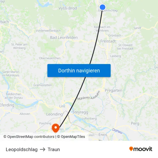 Leopoldschlag to Traun map