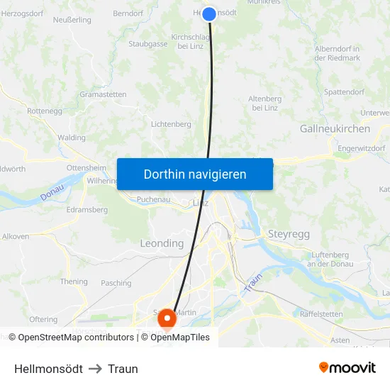 Hellmonsödt to Traun map