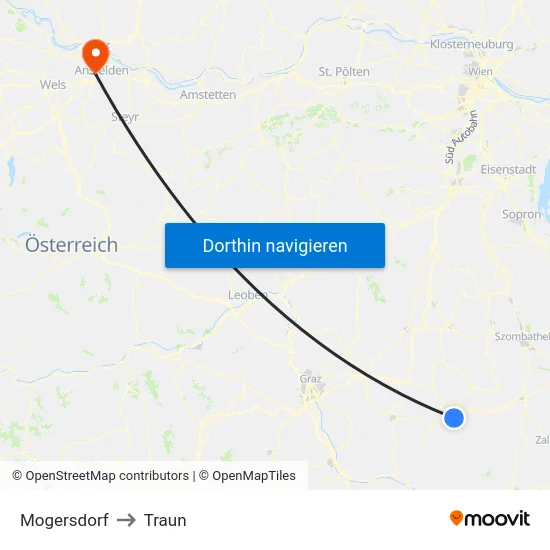 Mogersdorf to Traun map