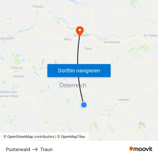 Pusterwald to Traun map