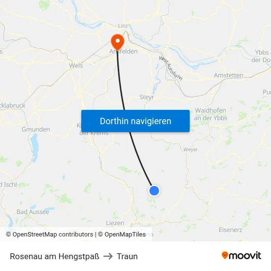 Rosenau am Hengstpaß to Traun map