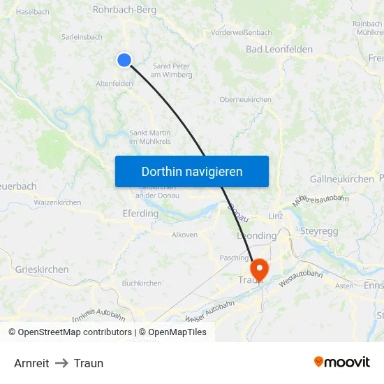 Arnreit to Traun map
