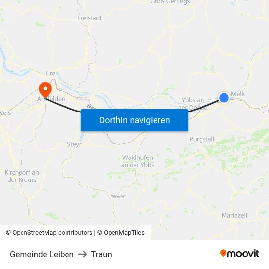 Gemeinde Leiben to Traun map