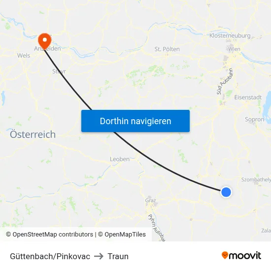 Güttenbach/Pinkovac to Traun map