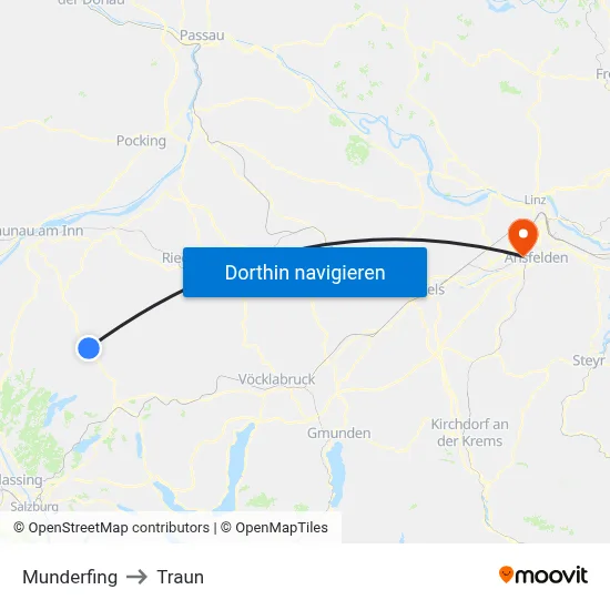 Munderfing to Traun map