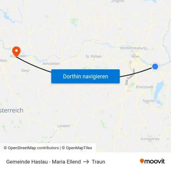 Gemeinde Haslau - Maria Ellend to Traun map