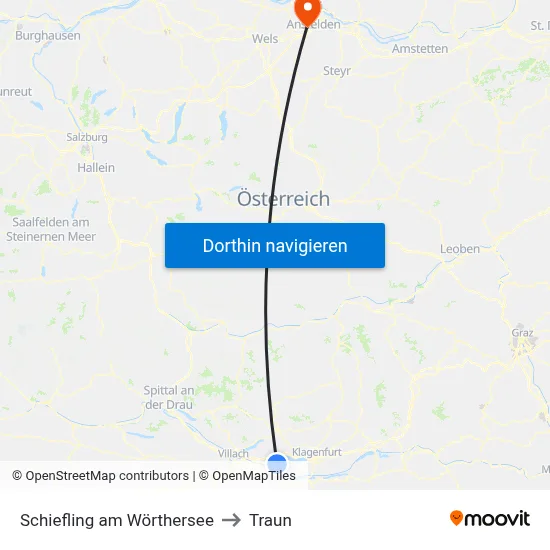 Schiefling am Wörthersee to Traun map