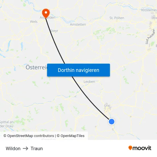 Wildon to Traun map