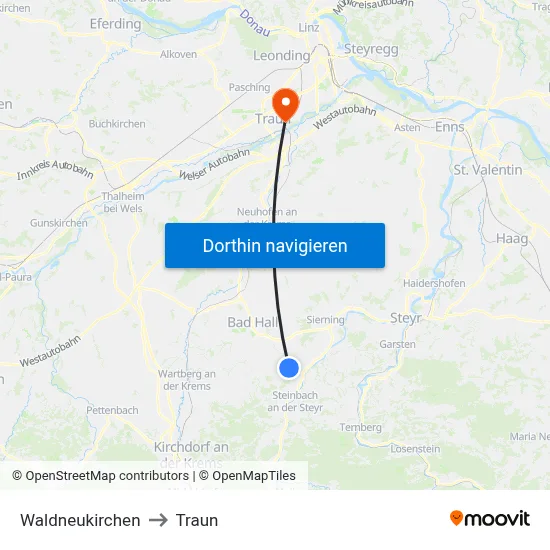 Waldneukirchen to Traun map
