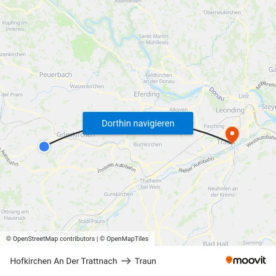 Hofkirchen An Der Trattnach to Traun map
