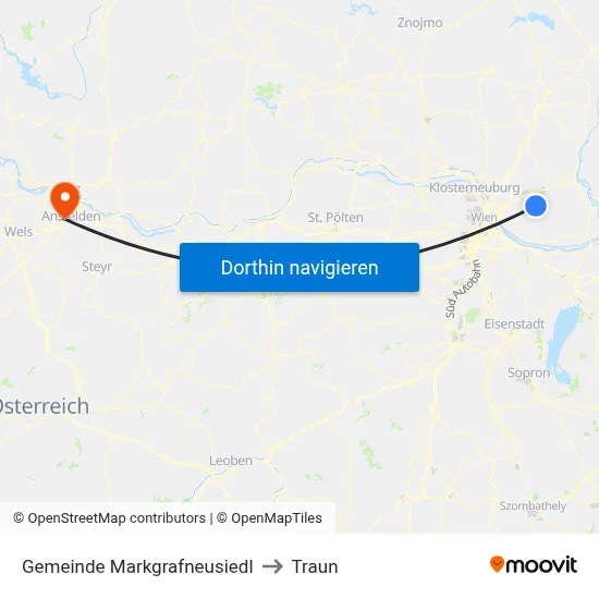 Gemeinde Markgrafneusiedl to Traun map