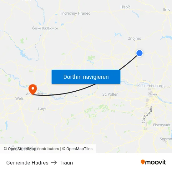 Gemeinde Hadres to Traun map