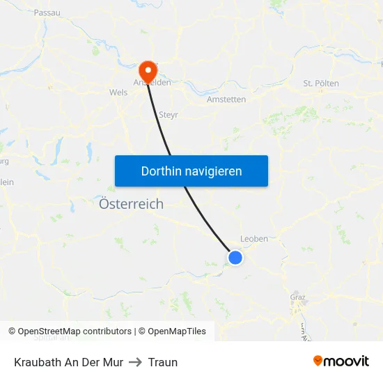 Kraubath An Der Mur to Traun map