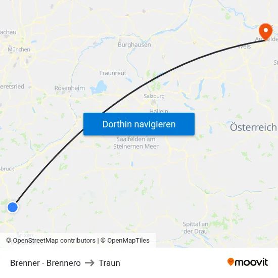 Brenner - Brennero to Traun map