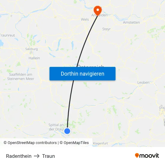 Radenthein to Traun map