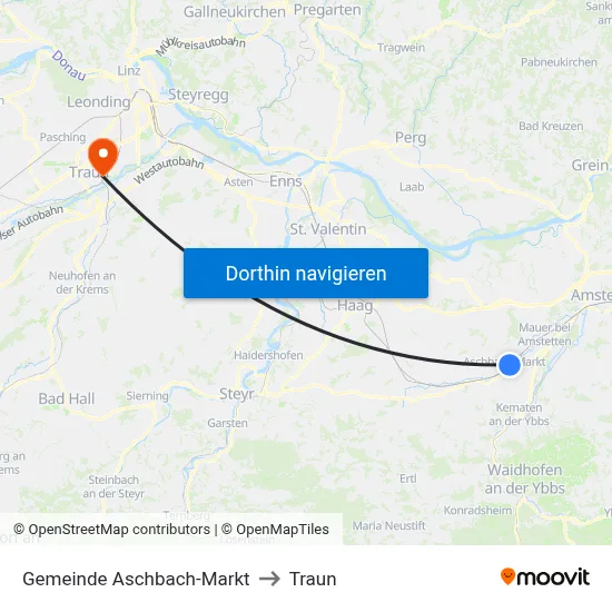 Gemeinde Aschbach-Markt to Traun map