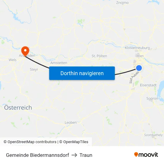 Gemeinde Biedermannsdorf to Traun map