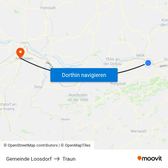 Gemeinde Loosdorf to Traun map