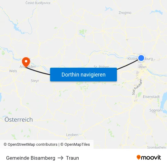 Gemeinde Bisamberg to Traun map