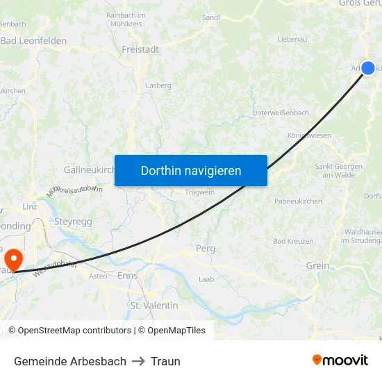Gemeinde Arbesbach to Traun map