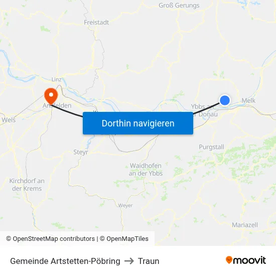 Gemeinde Artstetten-Pöbring to Traun map