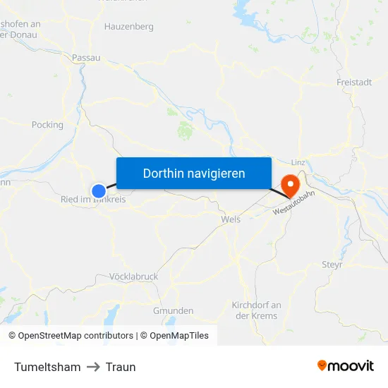 Tumeltsham to Traun map