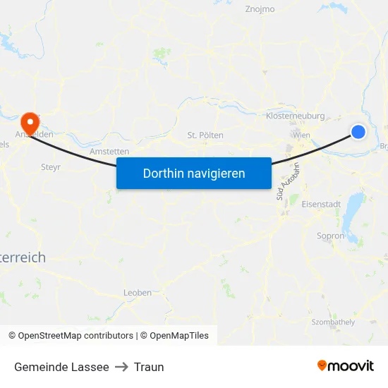 Gemeinde Lassee to Traun map