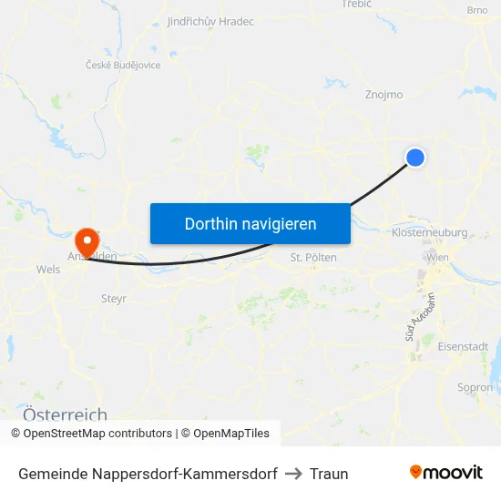 Gemeinde Nappersdorf-Kammersdorf to Traun map