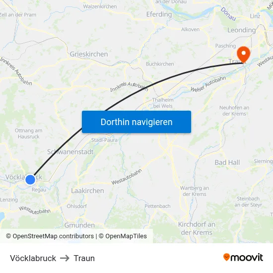 Vöcklabruck to Traun map