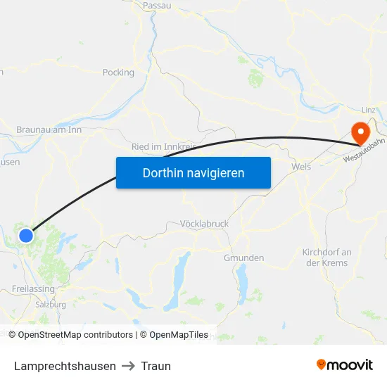 Lamprechtshausen to Traun map