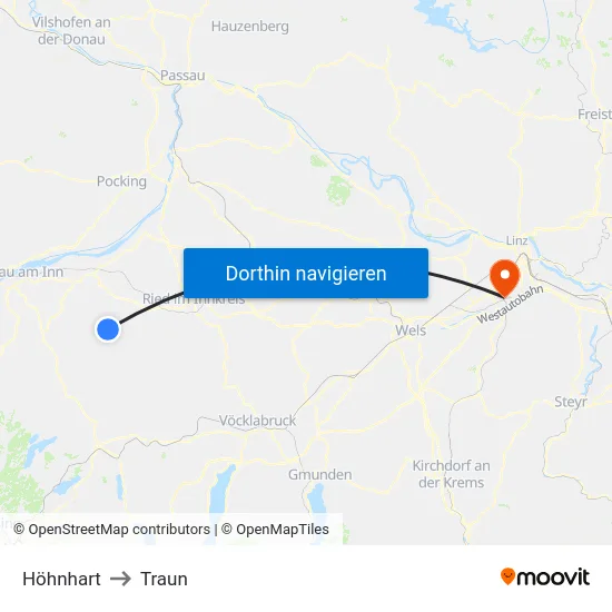 Höhnhart to Traun map